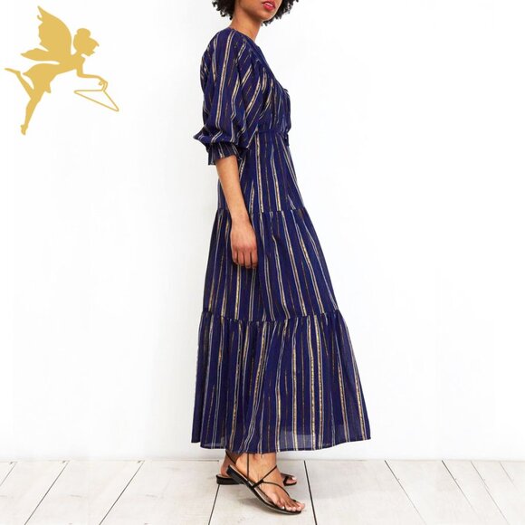 APIECE APART Francesca Bib Tier Maxi Dress With Metallic Stripes